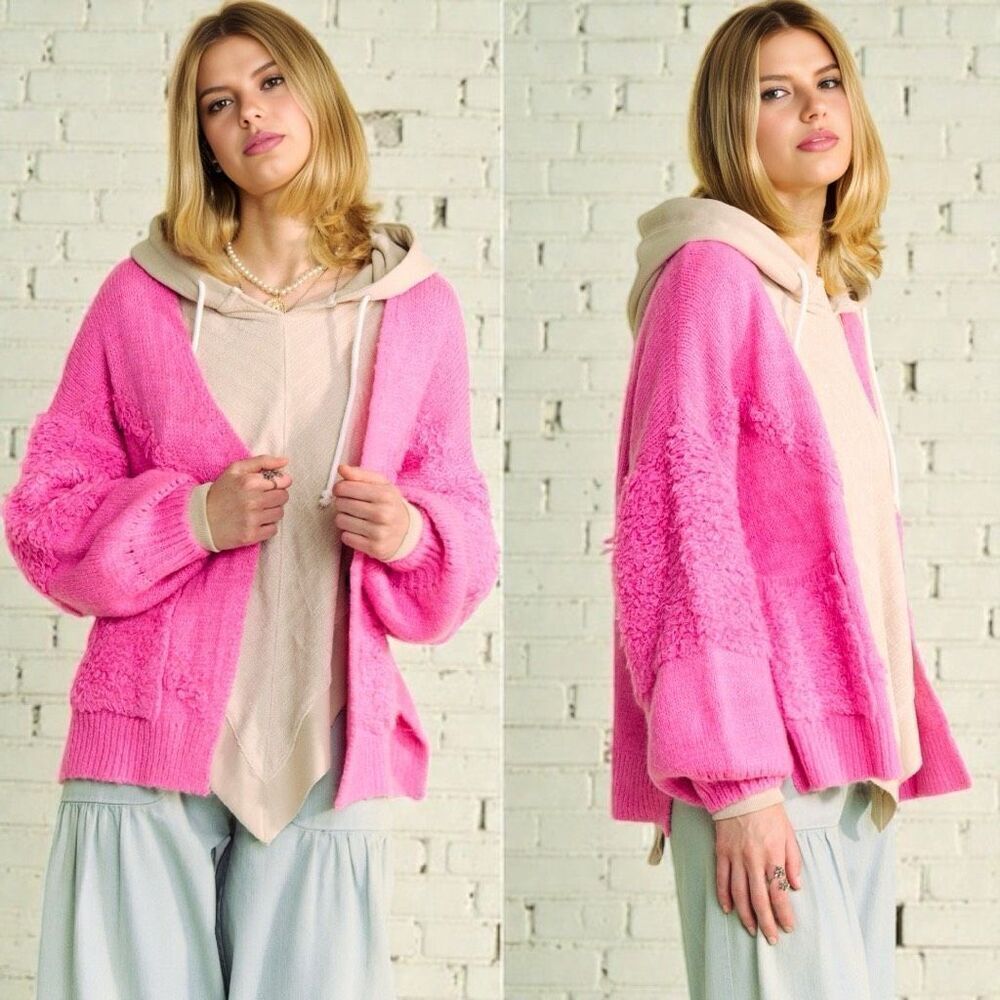 Pink Side Slit Open Front Cardigan Size Large NEW - Davi & Dani - Picture 3 of 14